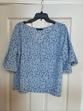 SHEIN Blue Floral Puff Sleeve Blouse